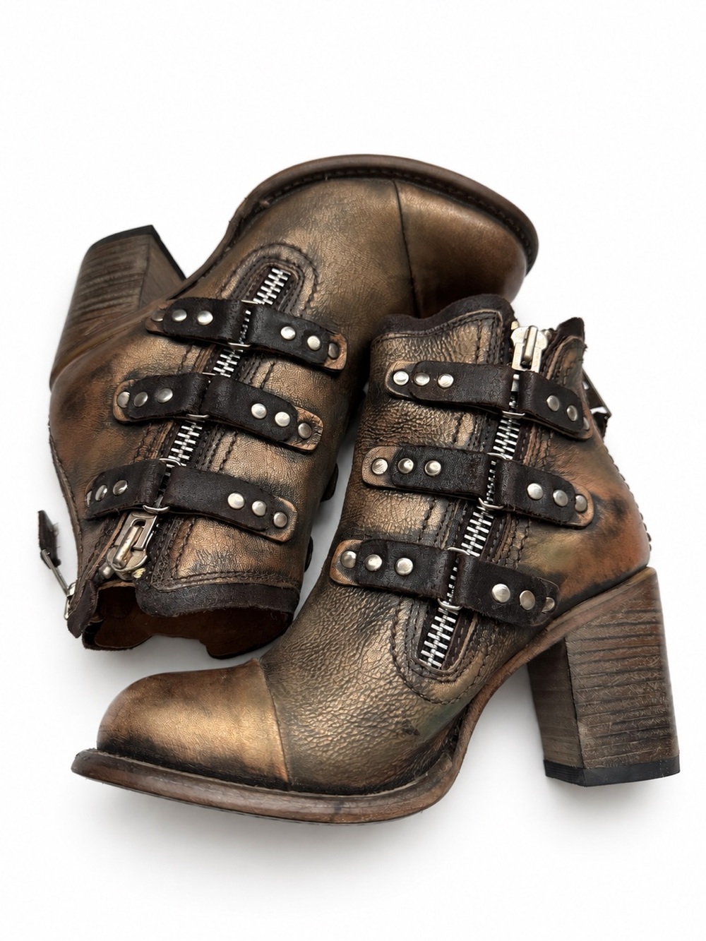 Freebird Beckett Bronze Leather Studded Booties Size 8 NEW With Box - Picture 10 of 11